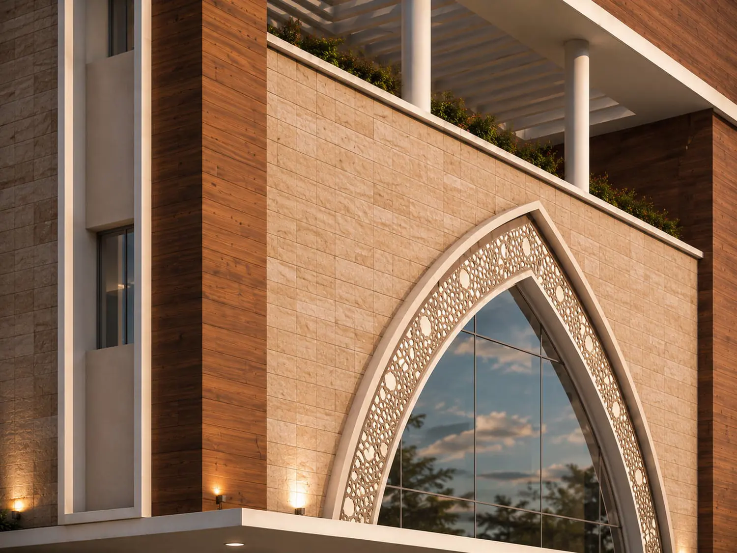 Jamia Darusalam Hospital, the arched entrance elevation.